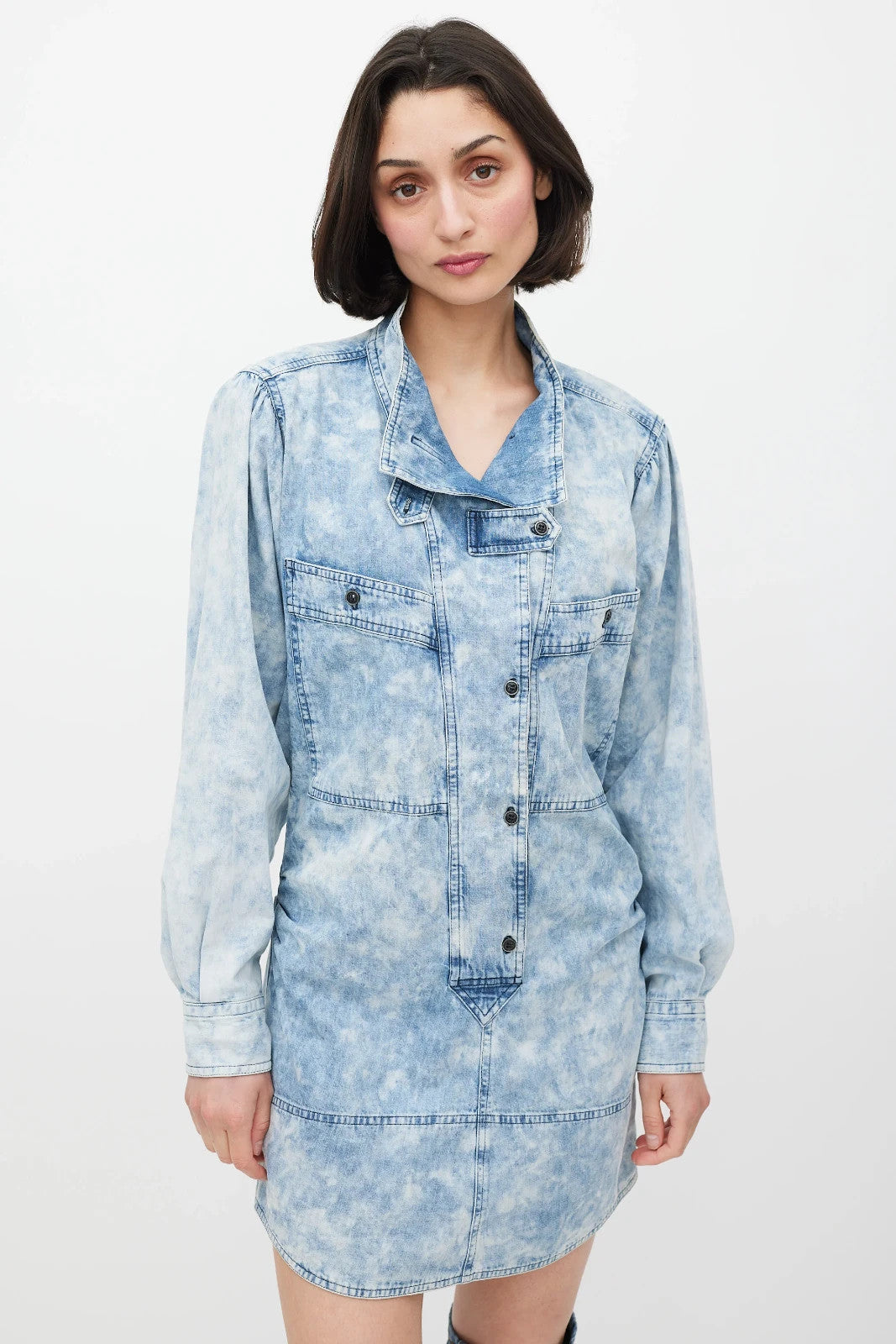 36 / S - Isabel Marant Denim Acid Washed Button Up Shirt Jean Dress 0927EK
