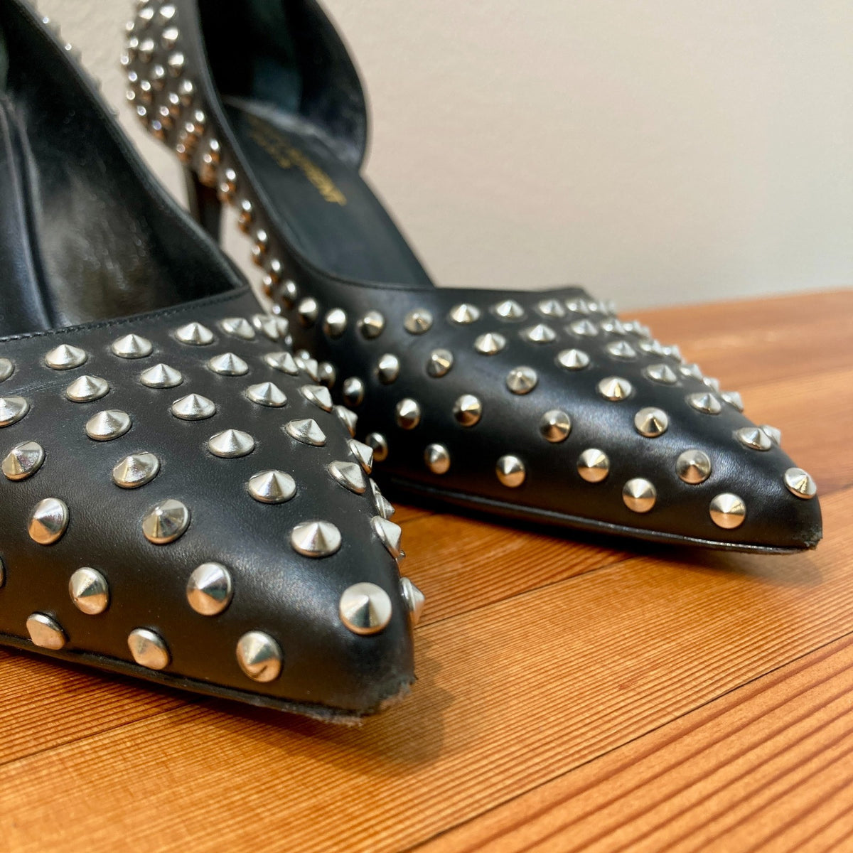 Saint Laurent Black Paris 105 Studded D'Orsay Heels - Size 38 / 7.5 - 0907LR