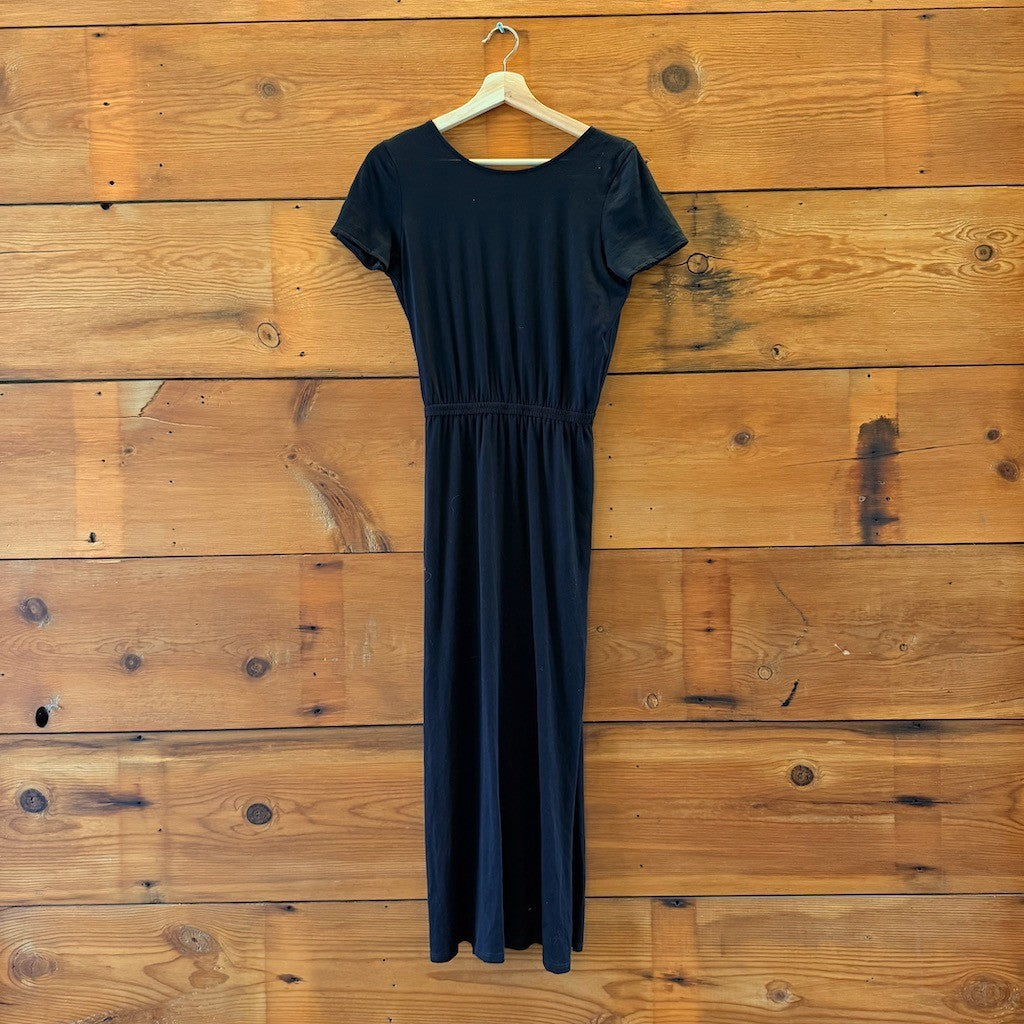 Sezane Black Short Sleeve Low Back Lucille Slit Maxi Dress - Size XS - 0312IG