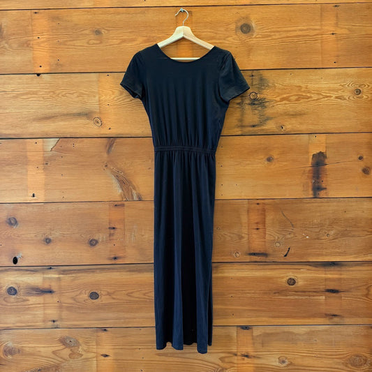 Sezane Black Short Sleeve Low Back Lucille Slit Maxi Dress - Size XS - 0312IG