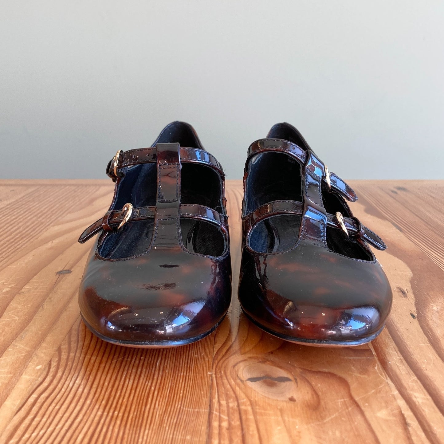7 - J Crew Patent Leather Tortoise Shell Teagan T Strap Mary Jane Shoes 0105MR