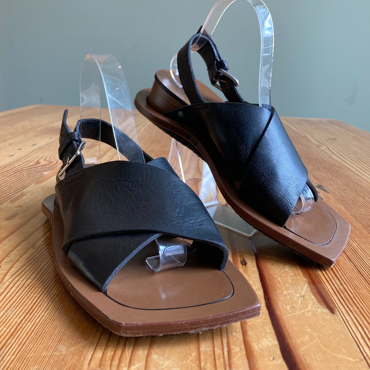 Marni Black Leather Stacked Wedge Heel Sandals Shoes - Size 9 - 1114LH