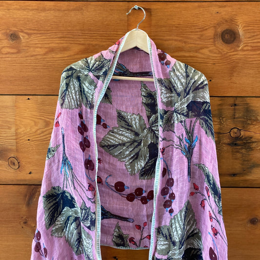 Epice Paris Pink Gray Floral Stole Linen Cotton Scarf - 4427SC