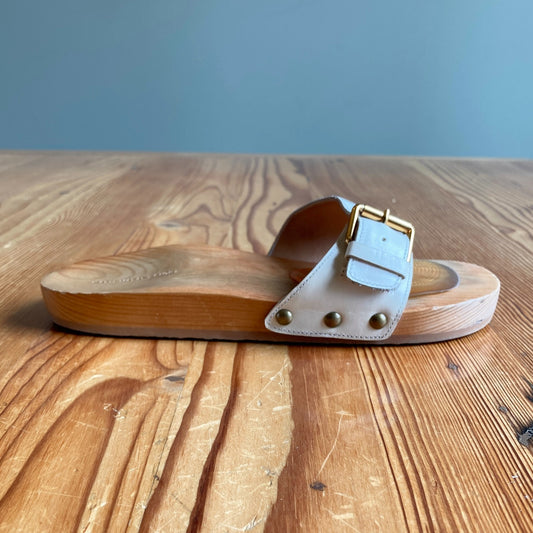 7 - Etoile Isabel Marant White Leather Wood Sole Tadley Sandals Shoes 0316CK