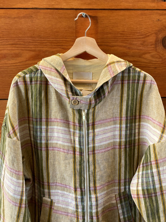 Momoni Plaid Linen Italian Made Hooded Zip Up Jacket - Size 38 / M - 4427SC