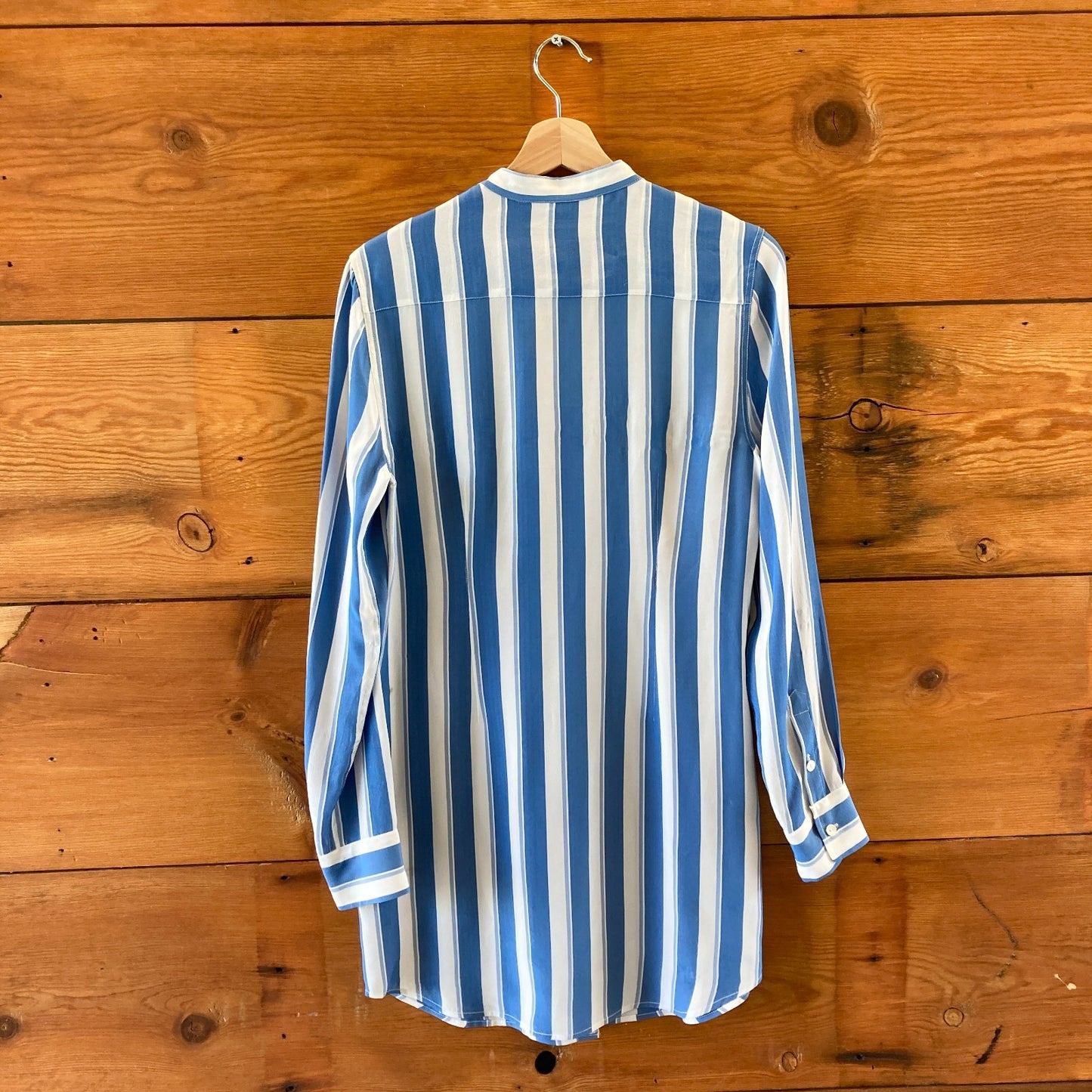 Equipment Blue & White Stripe Button Up Silk Tunic Shirt Dress - Size S - 0920LC