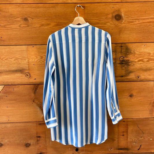 Equipment Blue & White Stripe Button Up Silk Tunic Shirt Dress - Size S - 0920LC