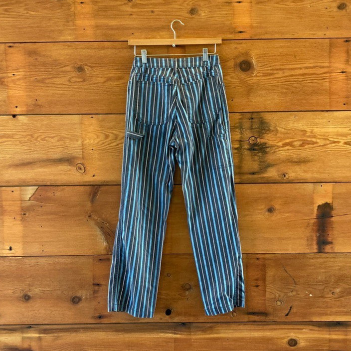 Jem! Los Angeles Black Blue Stripe Denim Utility Pants Jeans - Size 2 - 0312IG