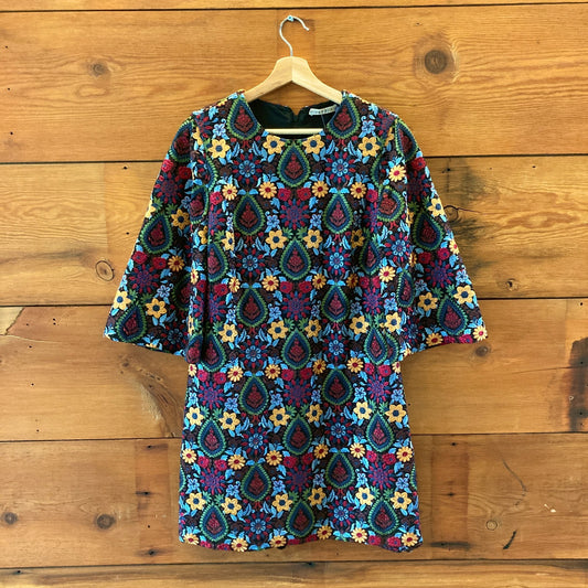 Alice + Olivia Floral Embroidered Coley Bell Sleeve Dress - Size 8 - 0928HF