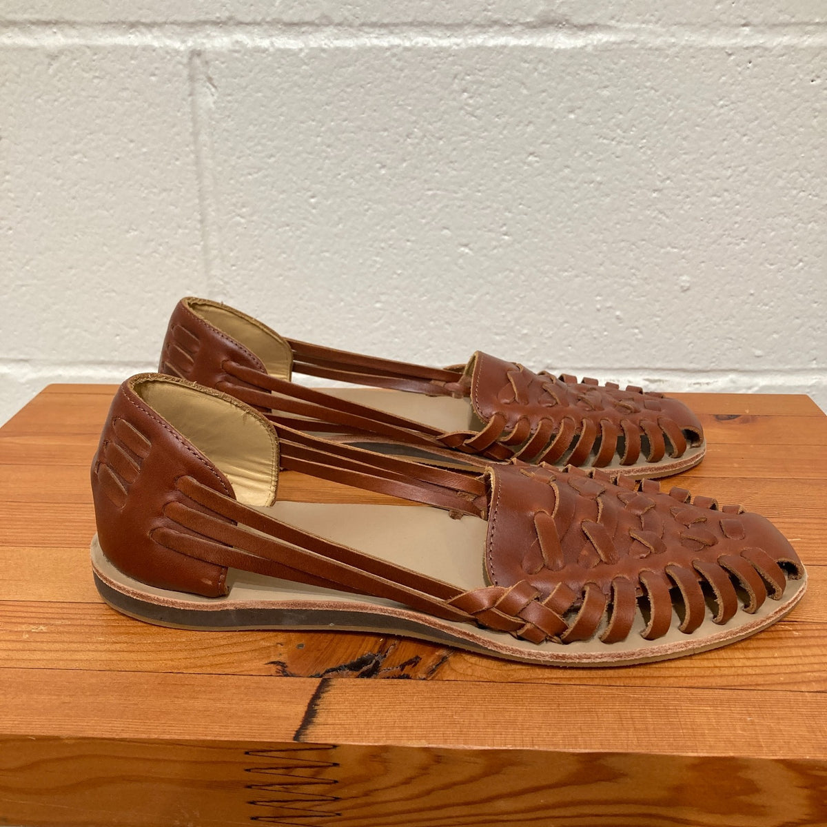 Nisolo Brown Woven Leather Huarache Sandals Shoes - Size 9.5 - 0815CJ