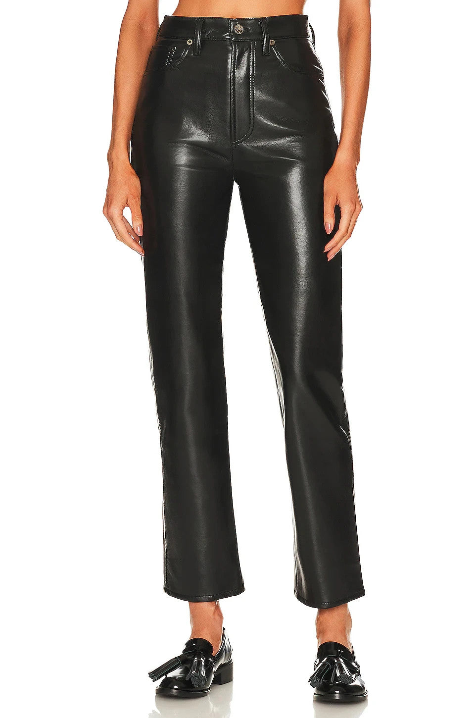 AGOLDE $350 Black Recycled Leather Blend 90's Pinch Waist Pants - Sz 27 - 0802MR