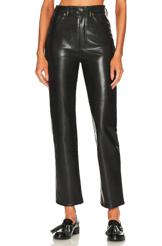 AGOLDE $350 Black Recycled Leather Blend 90's Pinch Waist Pants - Sz 27 - 0802MR