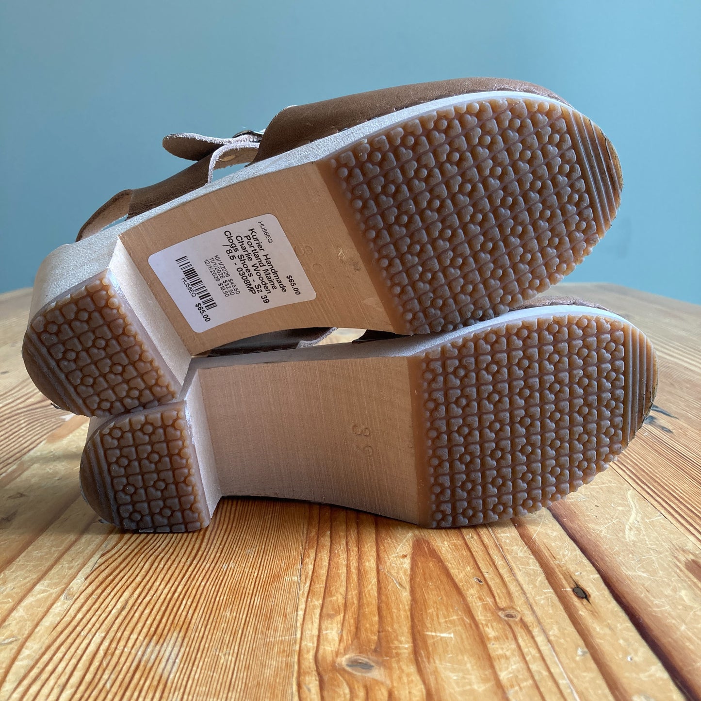 Kurier Handmade Portland Maine Charlie Wooden Clogs Shoes - Sz 39 / 8.5 - 0308MP