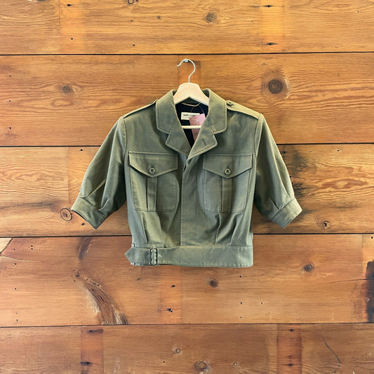 38 / M - Saint Laurent Khaki Short Sleeve Utility Button Up Jacket 1204KS
