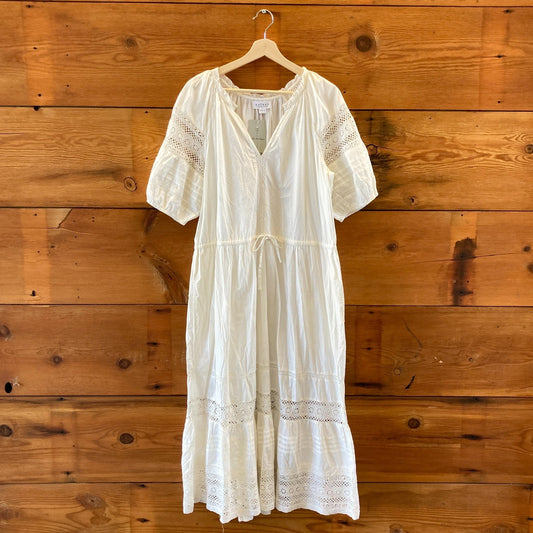 Velvet Graham & Spencer White Tie Waist Midi Cotton Dress - Size L - 0626RR