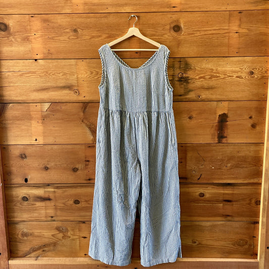 Lucy & Yak Blue Seersucker Striped Bellamy Jumpsuit - Size 18 - NEW - 1202AE