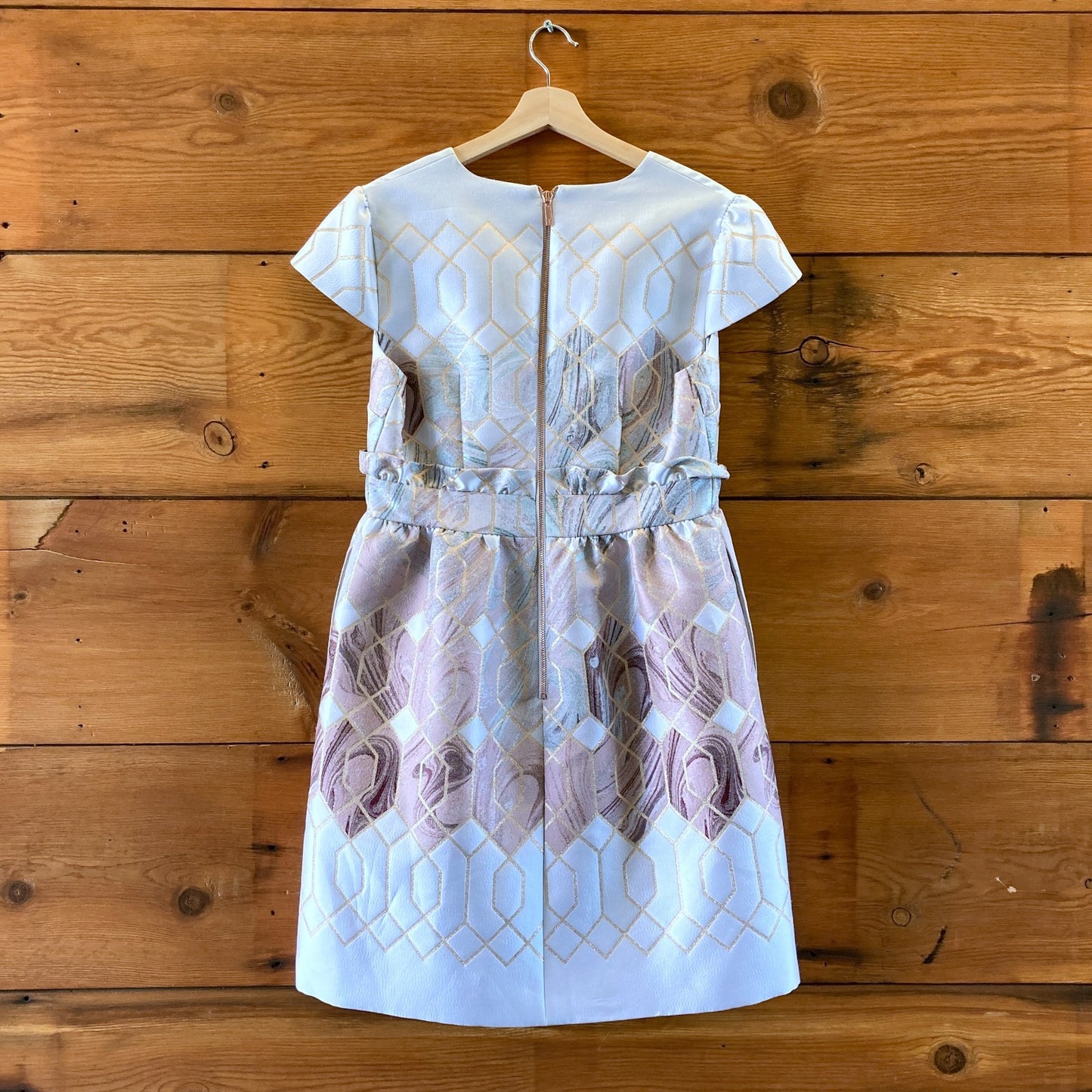 Ted Baker Jacquard Ingrida Metallic Cocktail Dress - Size 4 / L - 0715NS