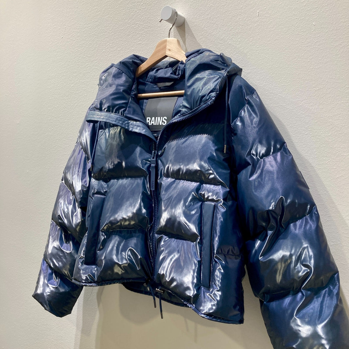 Rains Blue Alta Short Hooded Puffer Spill Winter Jacket - Size S - 1122KP