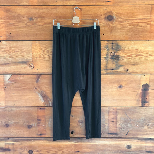 2 / M - Raquel Allegra Black Drop Crotch Elastic Waist Womens Pants 0313AH