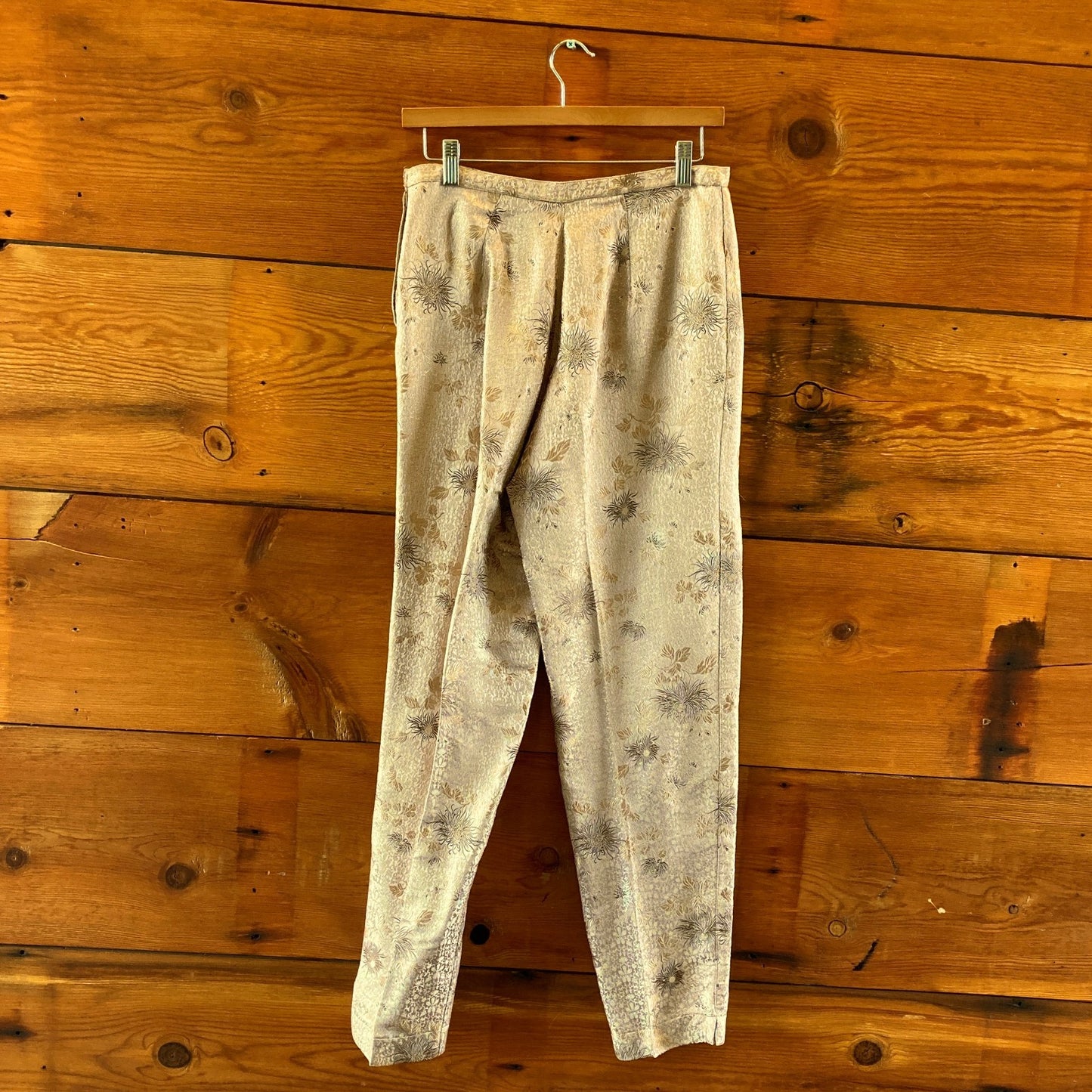 Dosa Tan Gold Brocade Patterned Side Zip Slim Fit Pants - Size 3 / L - 0416JW