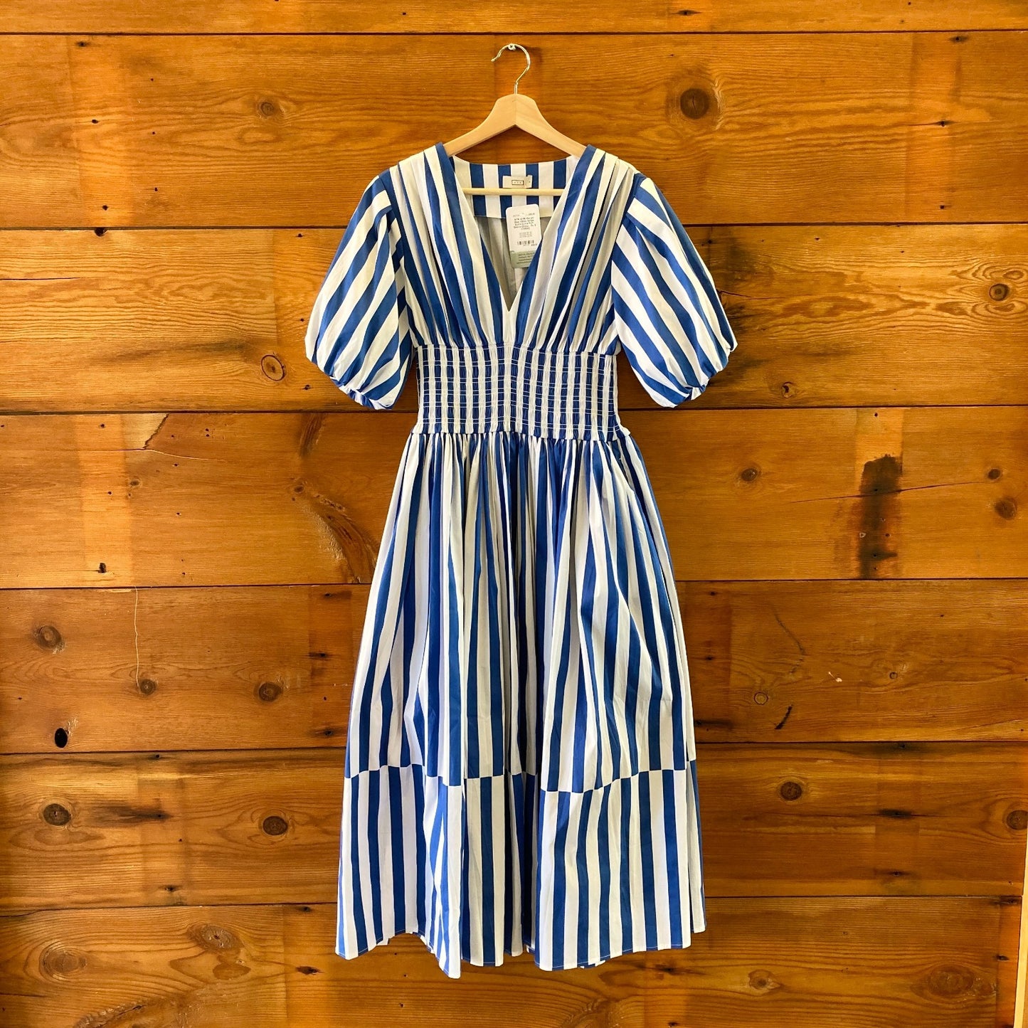 AYR AYR Marais Blue White Stripe Extra Extra Puff Sleeve Dress - Sz S - 0705SG