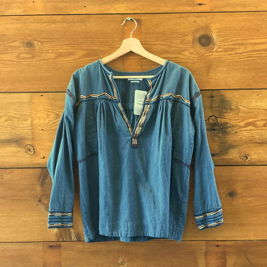 Isabel Marant Etoile Blue Embroidered Boho Peasant Blouse - Size 38 / M - 1002SU