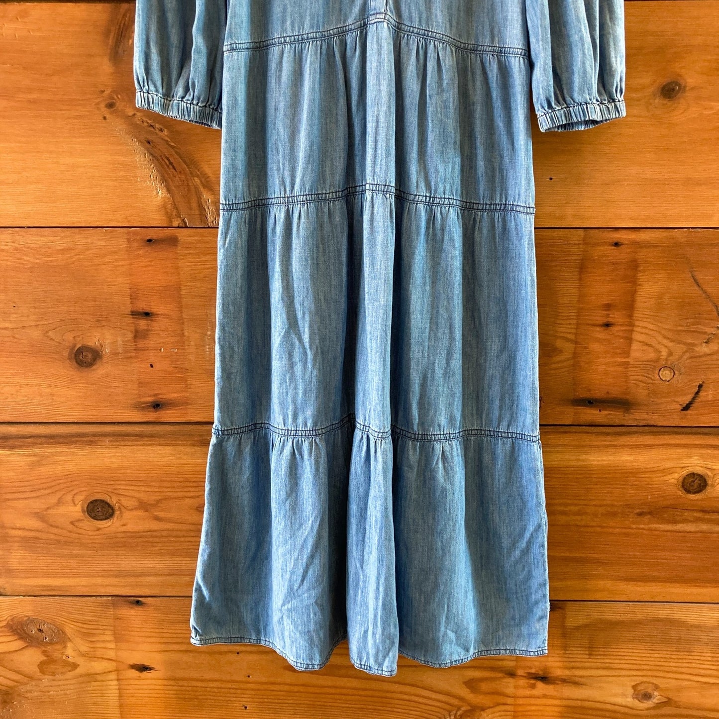 BA&SH Light Blue Denim Willow Tiered Midi Jean Chambray Dress  - Size M - 0316CK