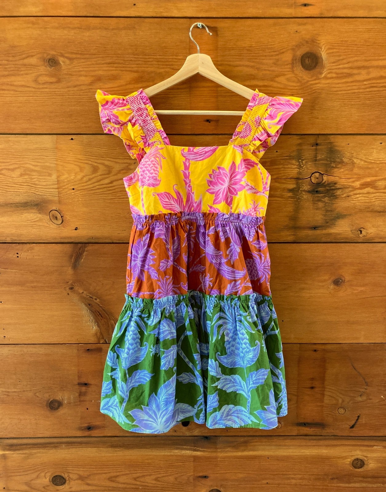 Farm Rio Tropical Mix Mini Swing Ruffle Sleeve Dress - Size M - NEW - 0401AJ