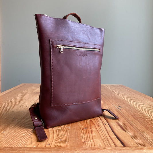 Portland Leather Goods $220 Cognac Burgundy Leather Top Zip Backpack - 0818KC