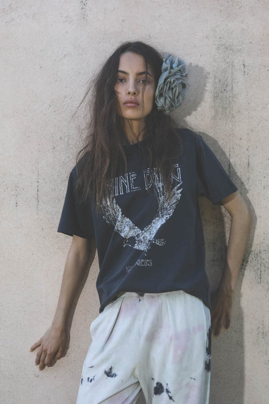 L - Anine Bing Washed Black Short Sleeve Lili Eagle T Shirt Top 0720LP