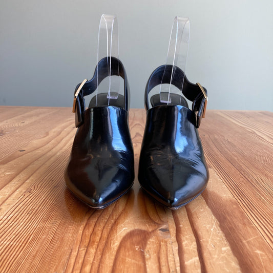 Alexander Wang Black High Gloss Leather Slingback Mules Heels - 36 / 6 - 0209SB