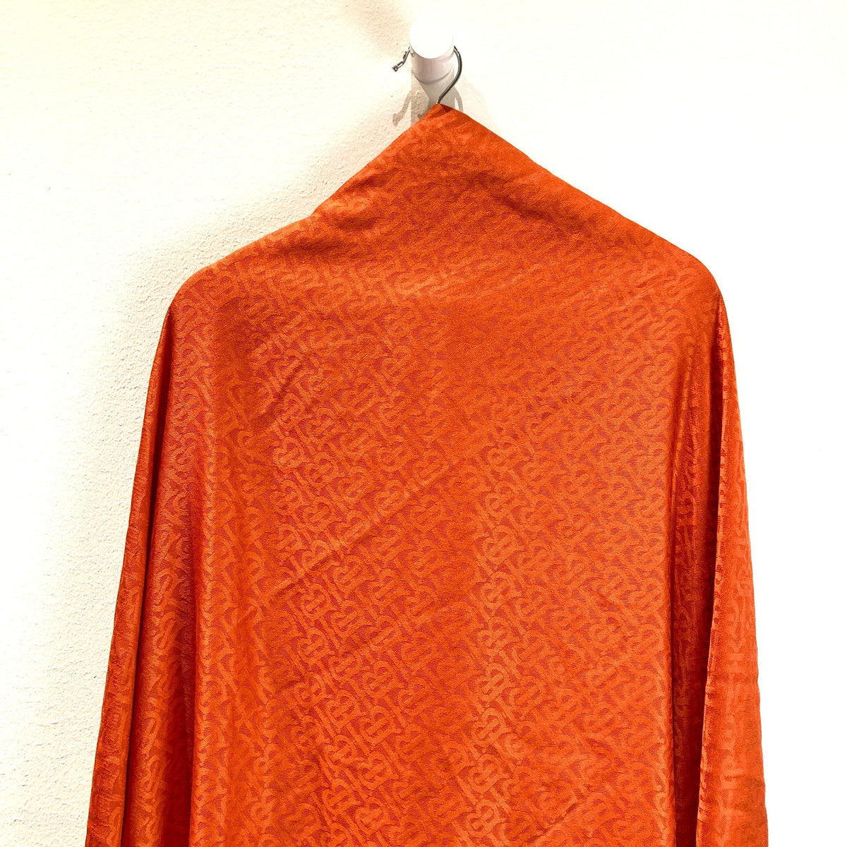 Burberry Orange Monogram Jacquard Fringe Silk /Wool Blend Shawl Scarf - 0703SC