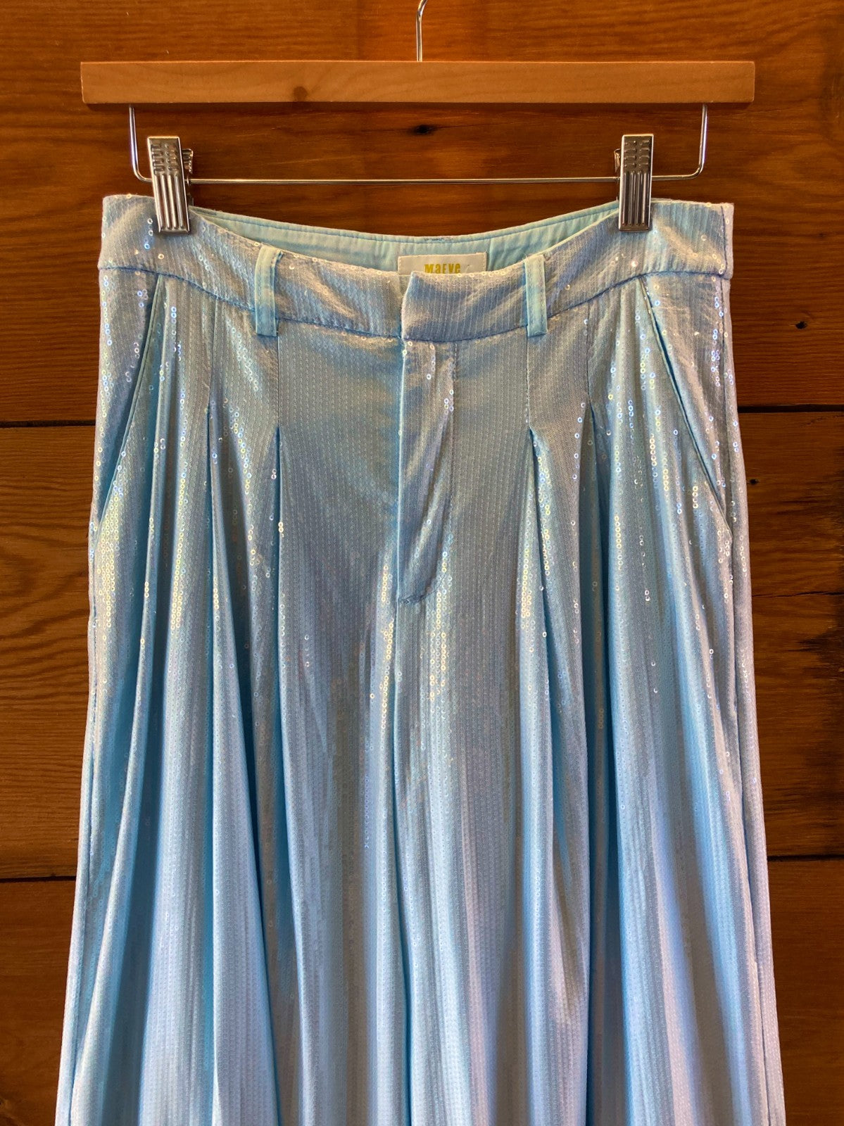 Maeve Anthropologie Blue Sequin Wide Leg Avery Pants - Size 2 - 0520KP
