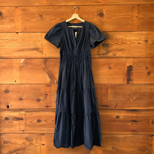 by Anthropologie Black Poplin Cotton Somerset Midi Dress - Size L - 4427SC