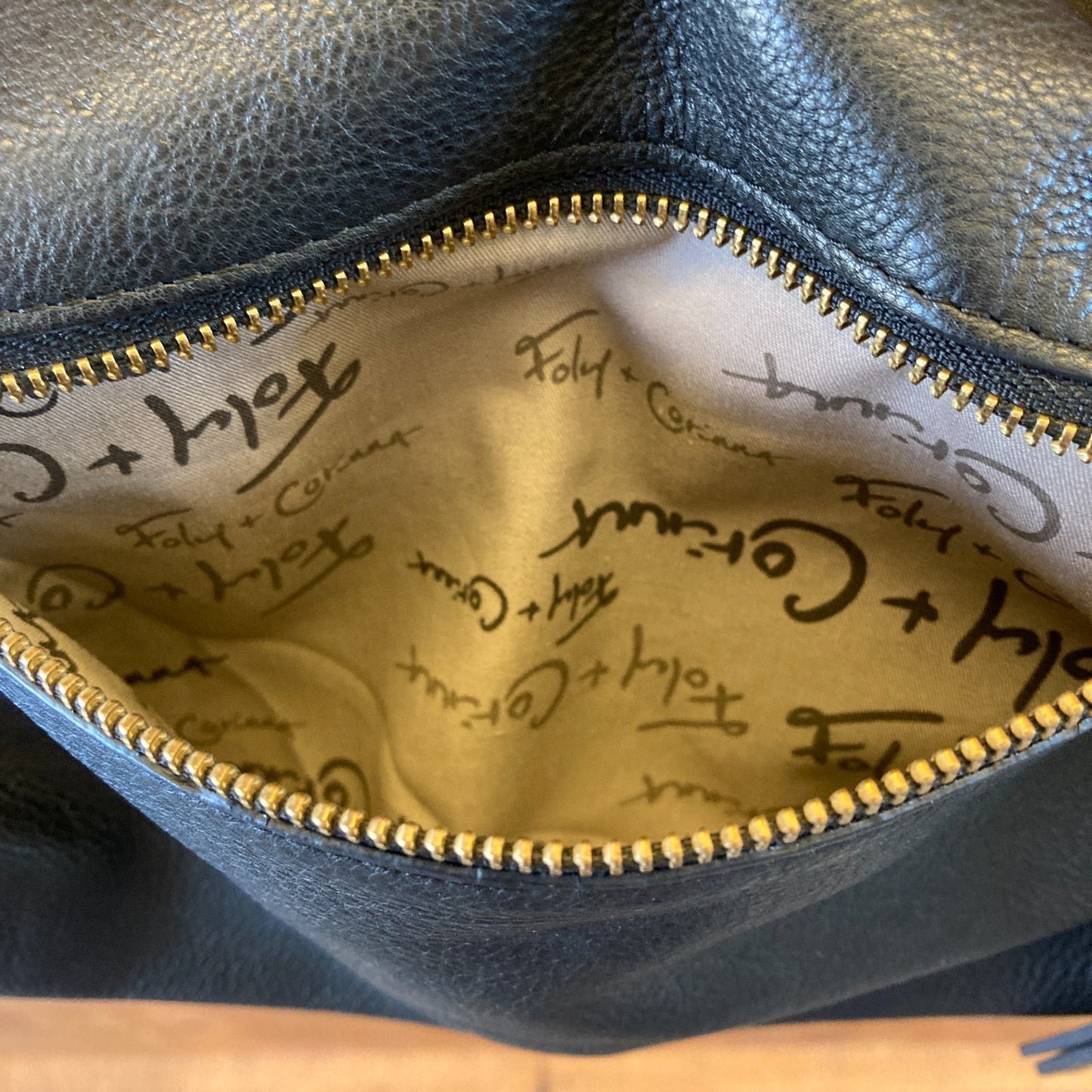 Foley & Corrina Black Soft Leather Fold Over Mid City Purse Bag - 1122KP
