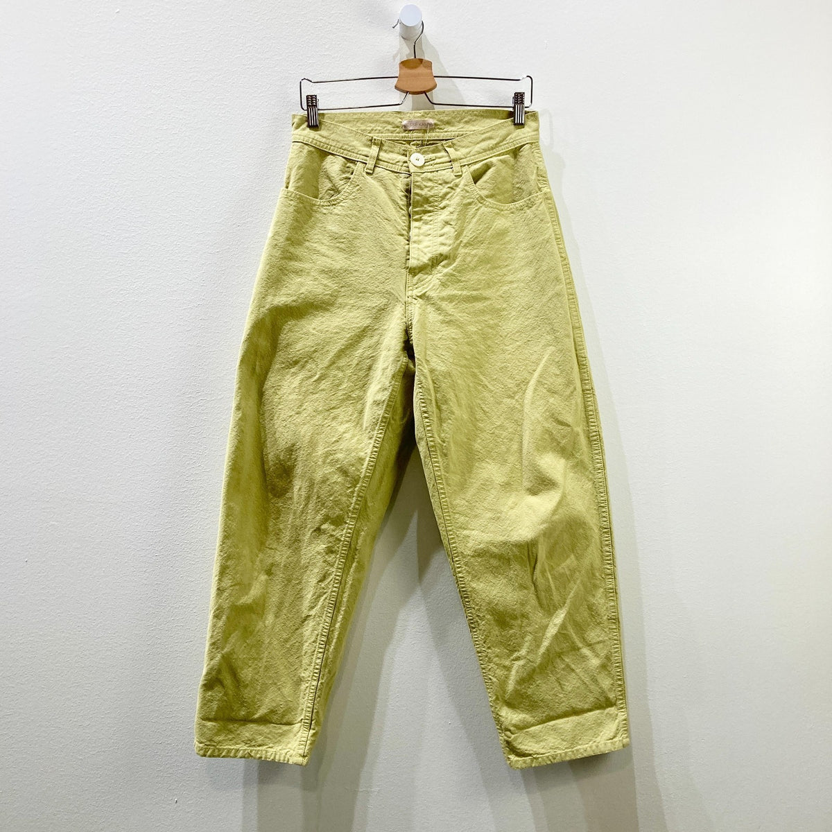 Jesse Kamm Lime Green Button Fly Wide Leg Waxed Canvas Pants - Size 2 - 0920PW