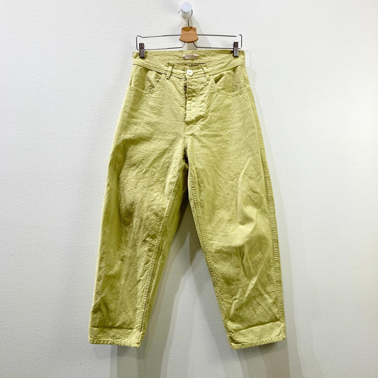 Jesse Kamm Lime Green Button Fly Wide Leg Waxed Canvas Pants - Size 2 - 0920PW