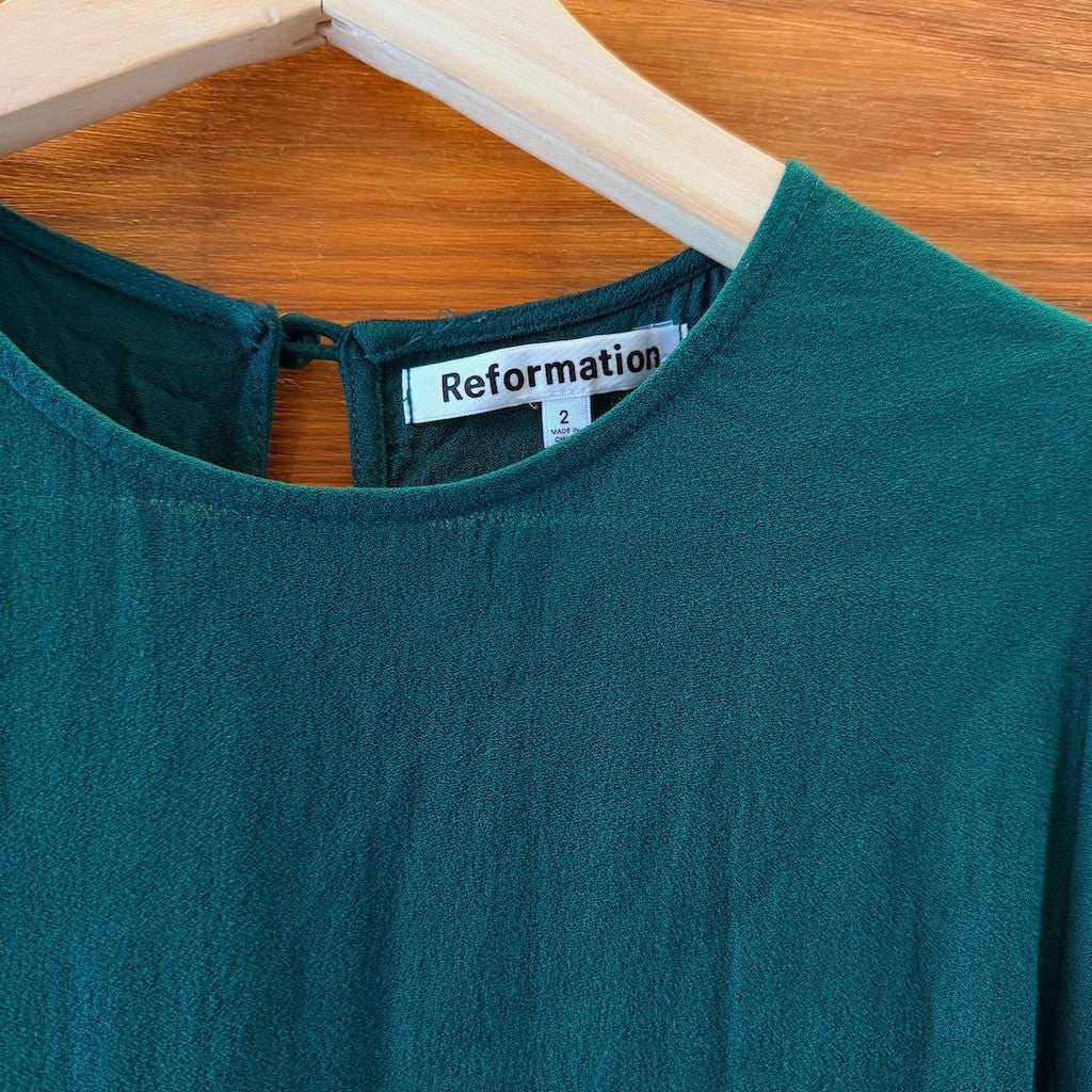 Reformation Emerald Green Gavin Open Back High Slit Midi Dress - Size 2 - 0404BB