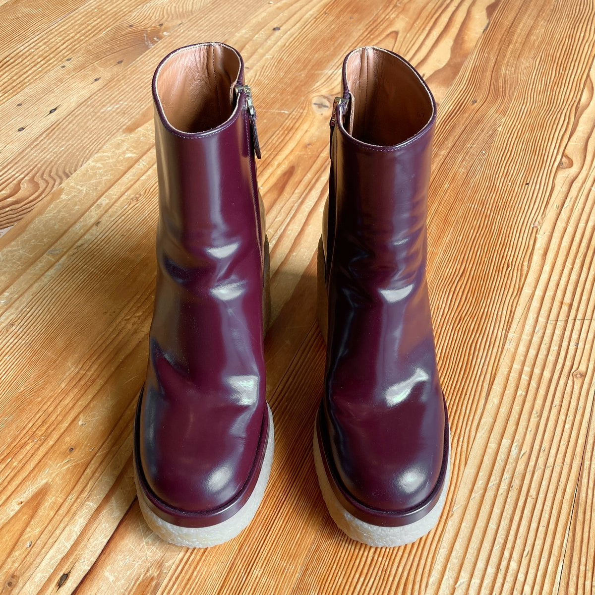 Chloe Burgundy Glossy Leather Platform Gum Sol Kurtys Boots - Sz 37 / 7 - 0927EK