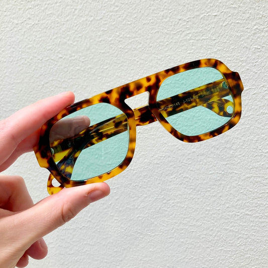 Elisa Johnson Brown Tortoise Blue Lens Jane Sunglasses w/ Case - 0312IG