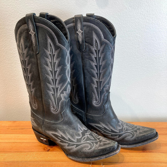 Lane $375 Jet Black Lexington 13" Snip Toe Western Boots - Sz 8.5 - NEW - 1011SC