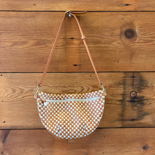 Clare V Brown & Ecru Woven Leather Checkered Grande Fanny Purse - 0120NE