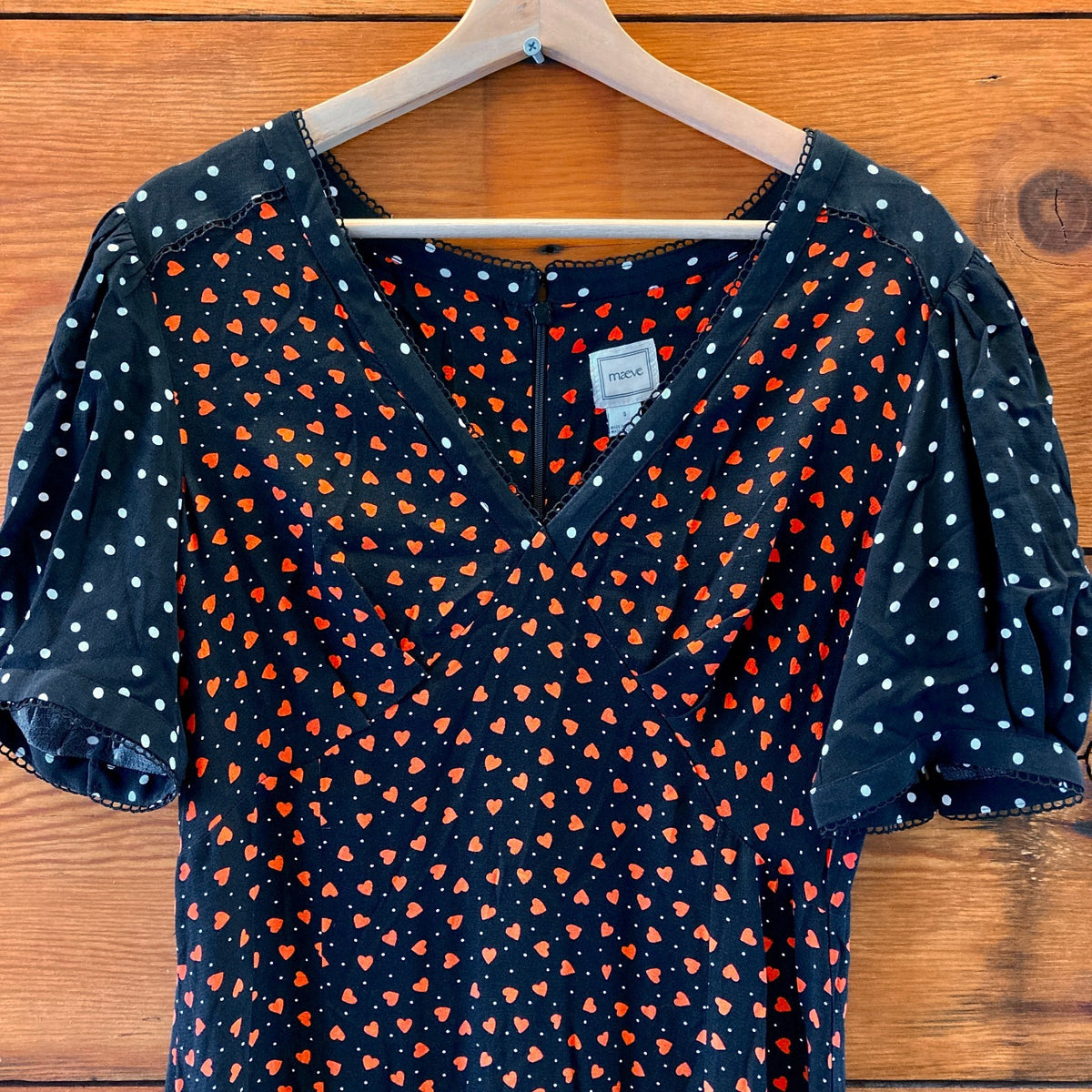 Maeve Anthropologie Black Heart Print Short Sleeve Maxi Dress - Size S - NEW - 0
