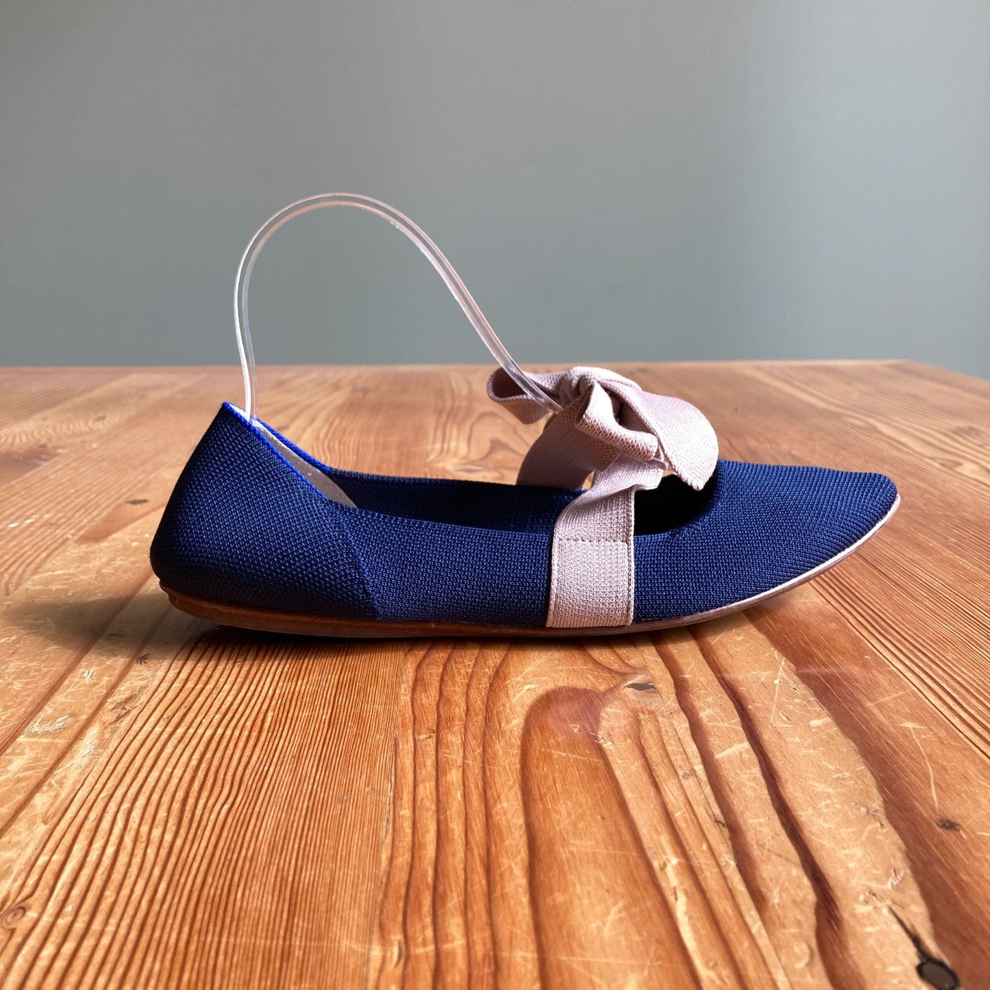 9 - Rothy's Navy Blue The Slip On Mary Jane Beige Bow Flats Shoes 0306CH