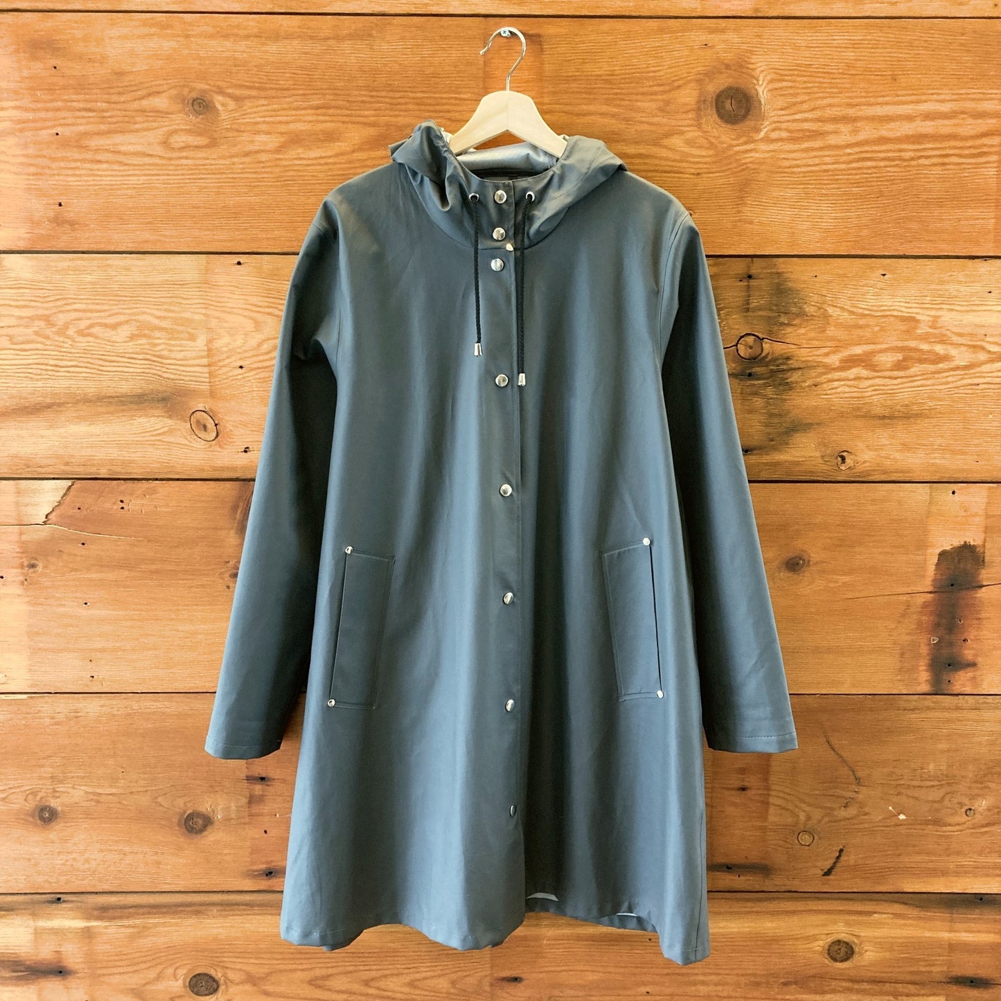 Stutterheim Gray Hooded Snap Front Rubber Rain Coat Jacket - Size L - 0815CJ