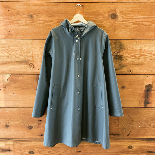 Stutterheim Gray Hooded Snap Front Rubber Rain Coat Jacket - Size L - 0815CJ