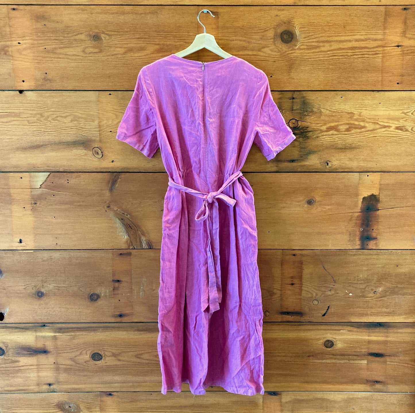 Voriagh Pink LInen Tie Front Short Sleeve Jumpsuit - Size M / L - 0617RF