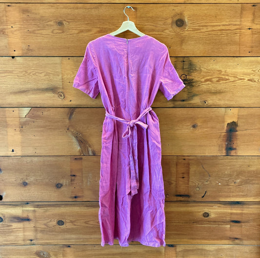 Voriagh Pink LInen Tie Front Short Sleeve Jumpsuit - Size M / L - 0617RF
