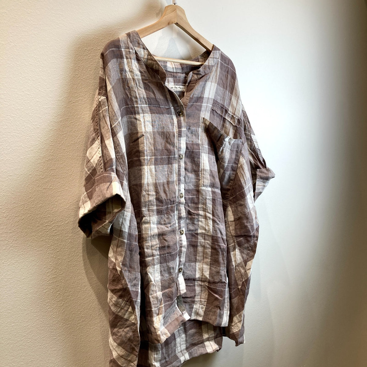 We the Free People $198 Gray Plaid Linen Button Up Top - Size XL - NEW - 1122CT