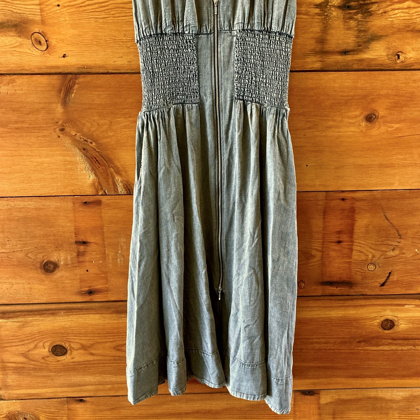 by Anthropologie Gray Tommie Smocked Zip Front Midi Dress - Size M - 1217JD